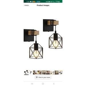 2 Pack Wall Sconce with ON/Off Switch Dimmable Cage Wall Mount Light Fixture